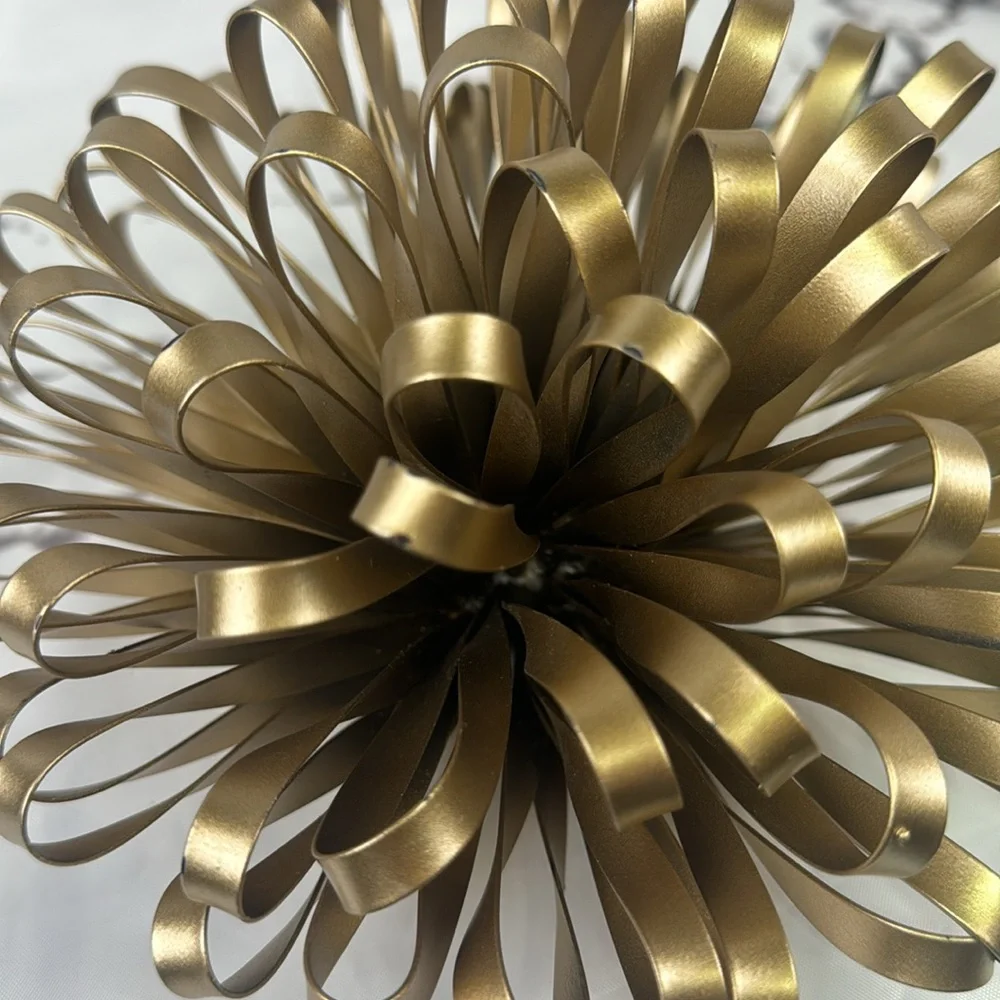 Metal Ribbon Bow Wall Art Goldtone Flower MCM Vibes Back Hanger 9
